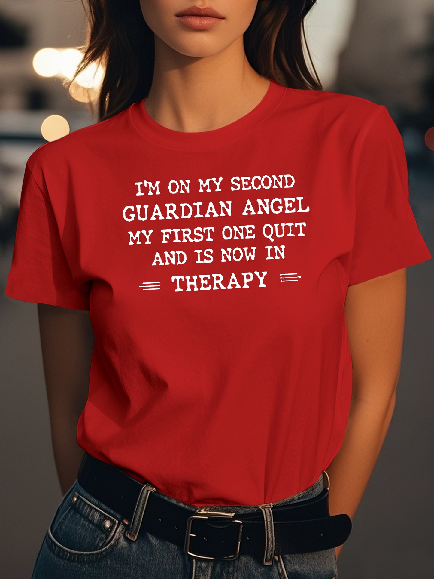 I M ON MY SECOND GUARDIAN ANGEL Fashion women's pure cotton T-shirt short sleeves
