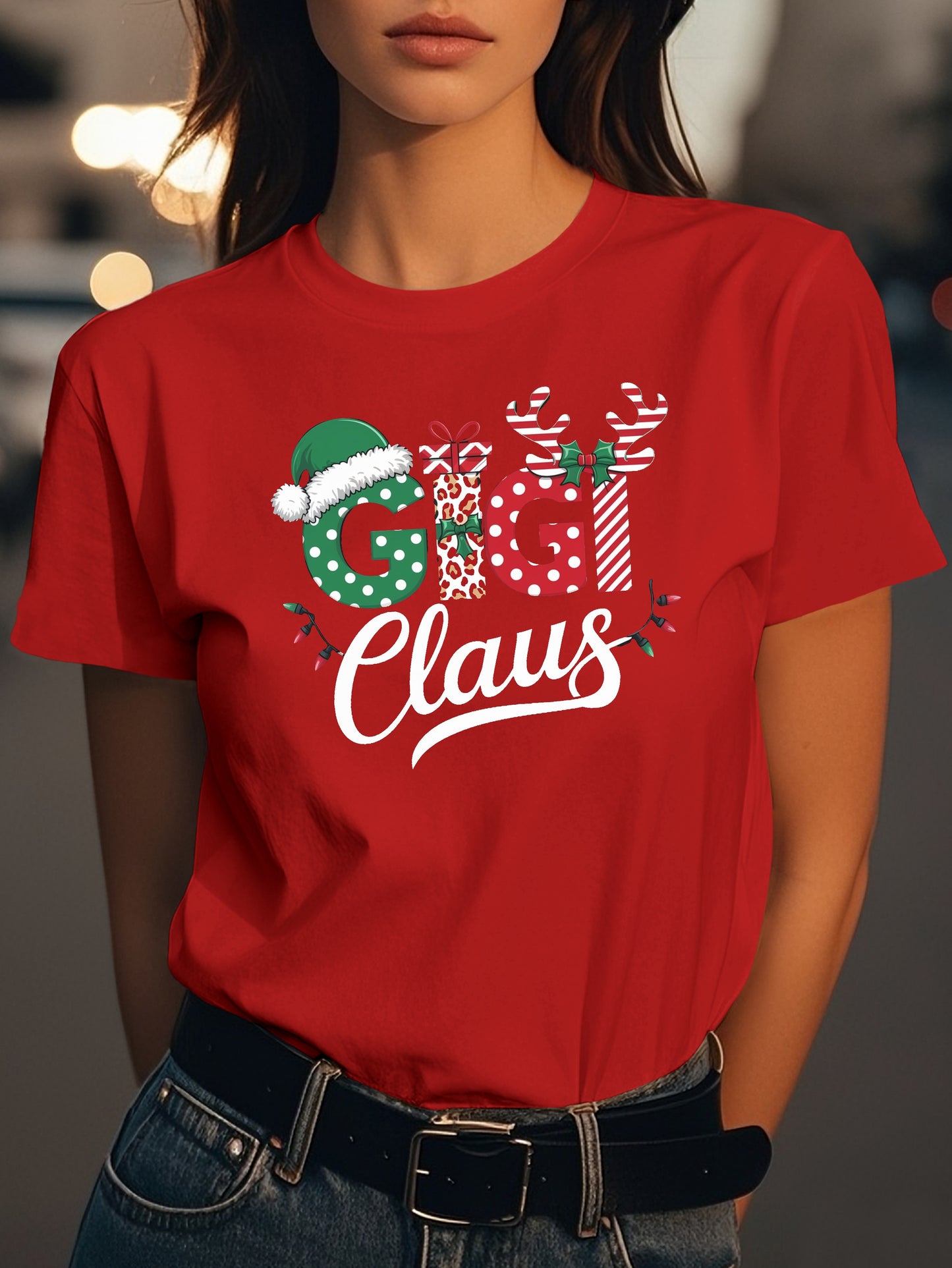 GIGI claus festive design Fashion women's pure cotton T-shirt short sleeves