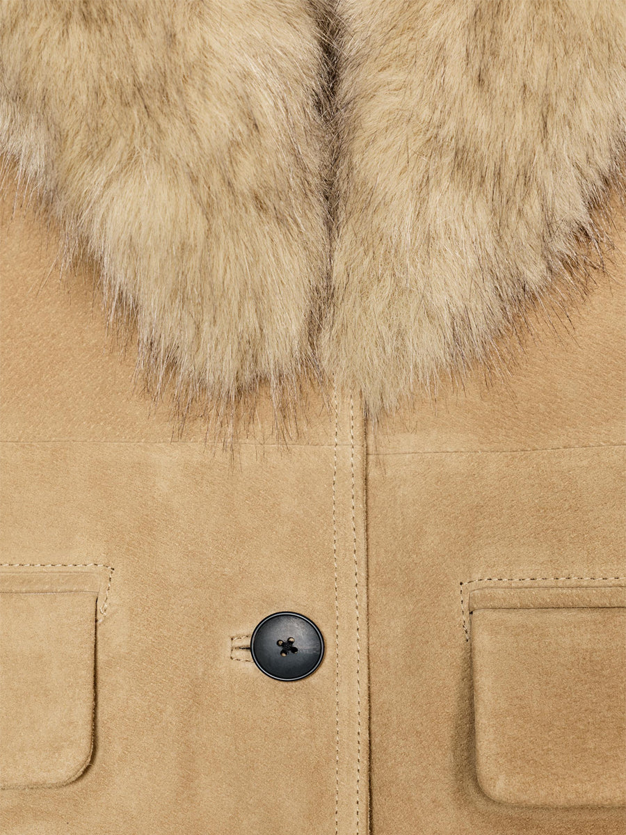 Faux Fur Suede Leather Fitted Blazer