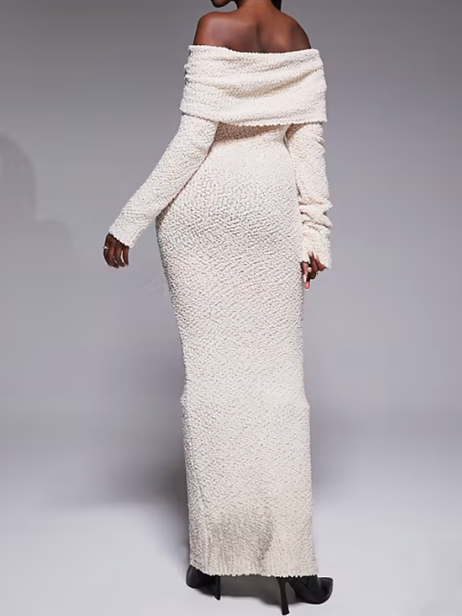 Turn-Up Open-Shoulder Knit Dress