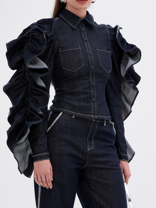 Denim Ruffled Top