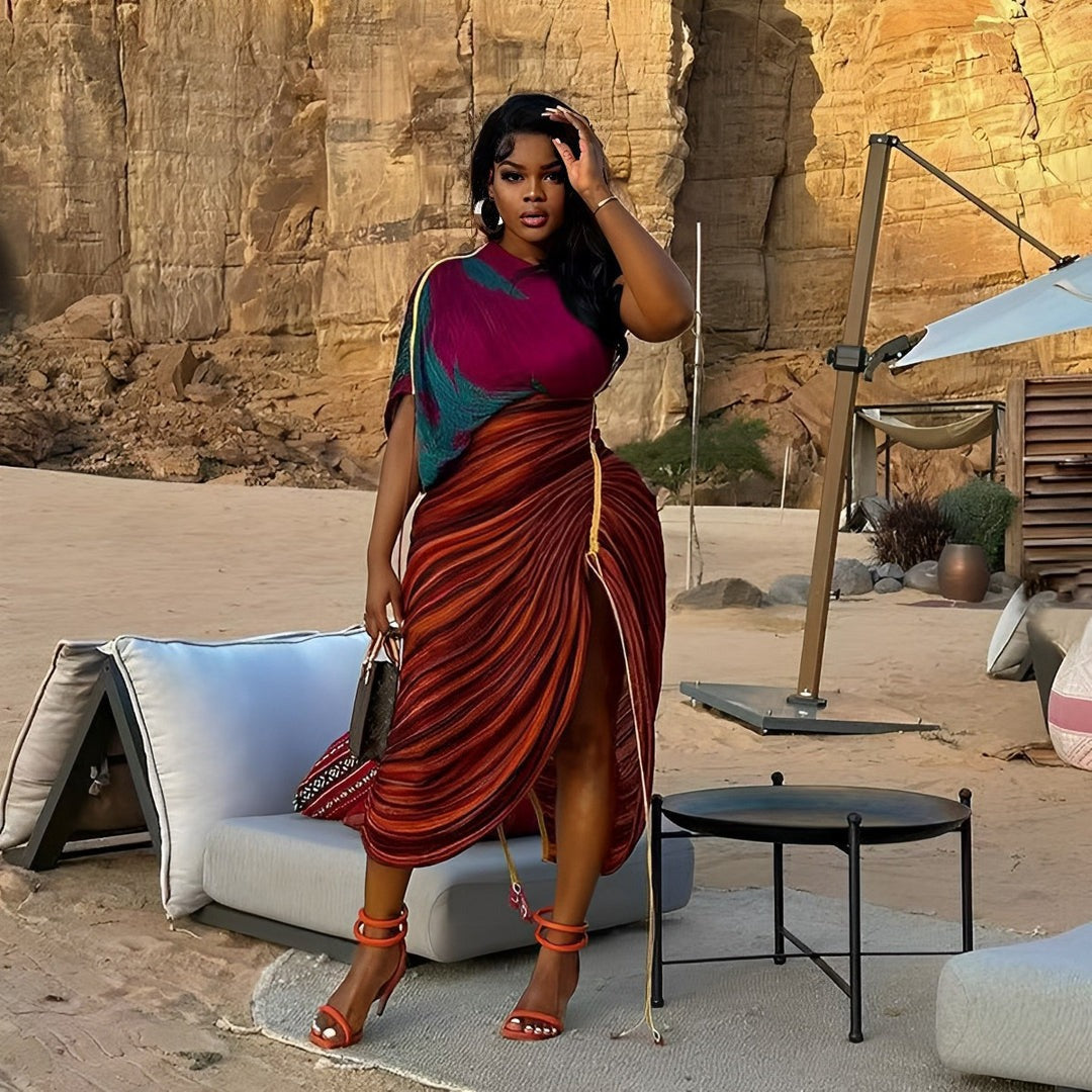 Printed Multicolor Pleated Irregular Dress