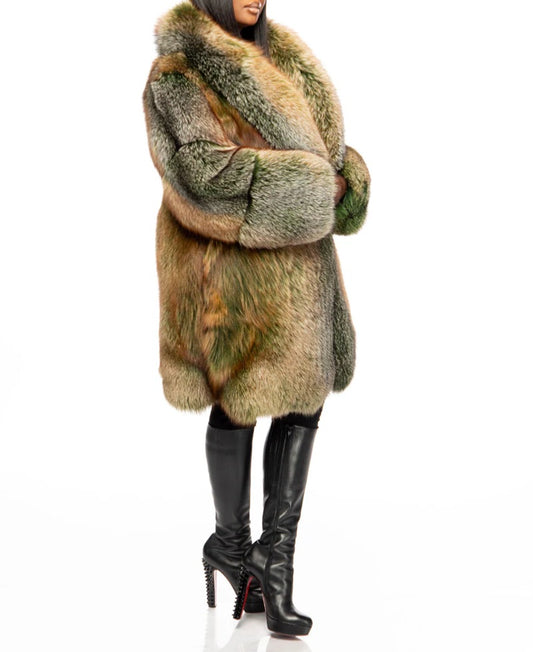 Mid-Length Faux Fox Fur Coat