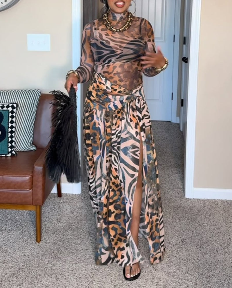 Fierce Fusion Leopard Zebra Maxi Dress