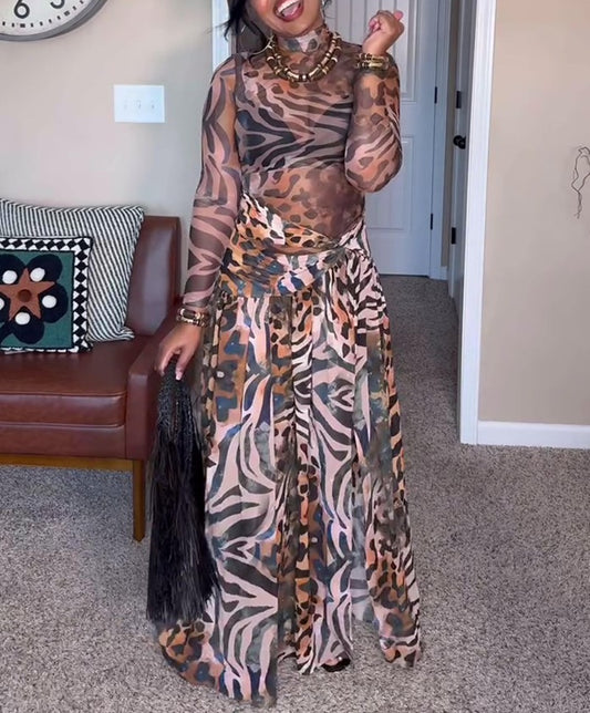 Fierce Fusion Leopard Zebra Maxi Dress