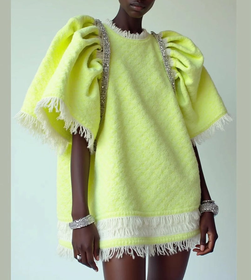 Elegance Fringe Puff Dress