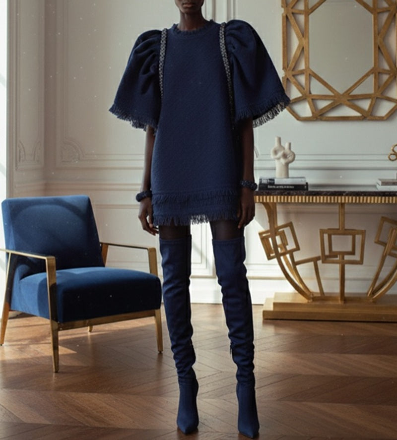 Elegance Fringe Puff Dress