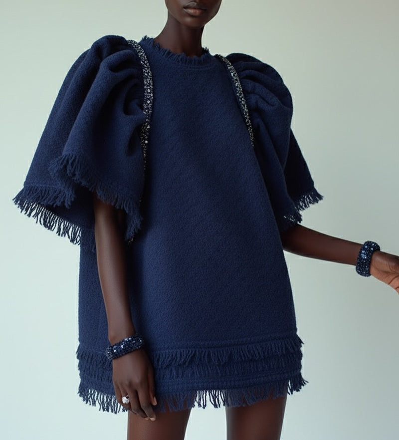 Elegance Fringe Puff Dress