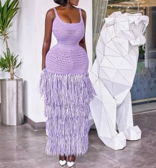 Lavender Crochet Fringe Dress