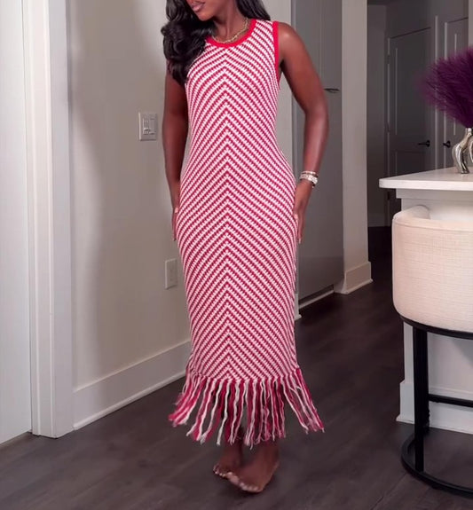 Boho Chevron Fringe Midi Dress