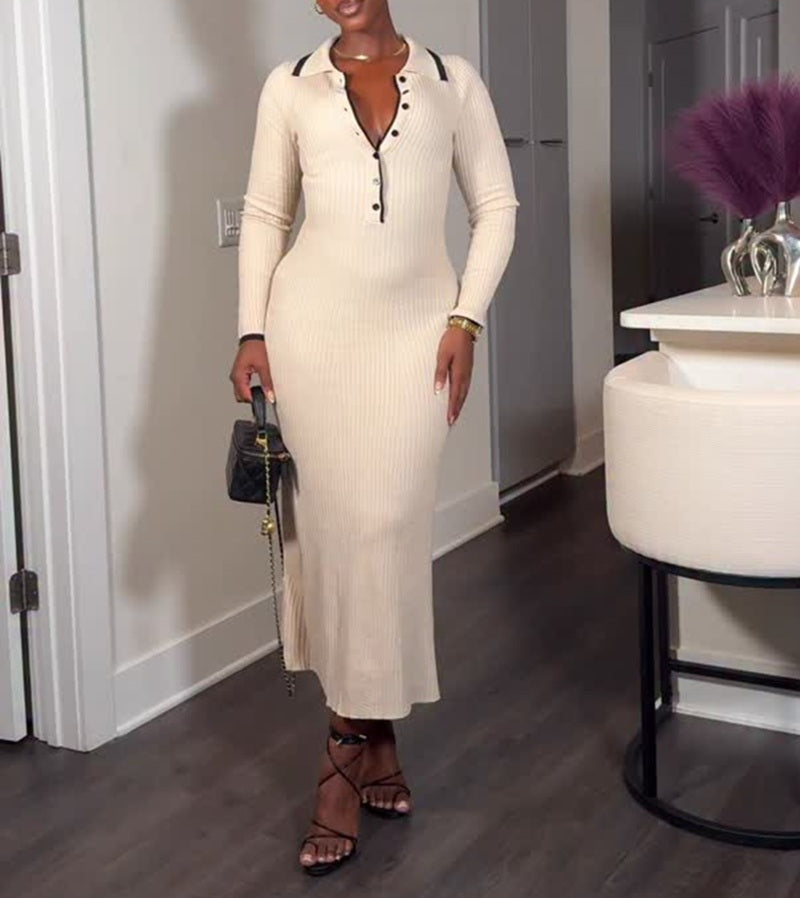 Polo Neck Ribbed Midi Dress