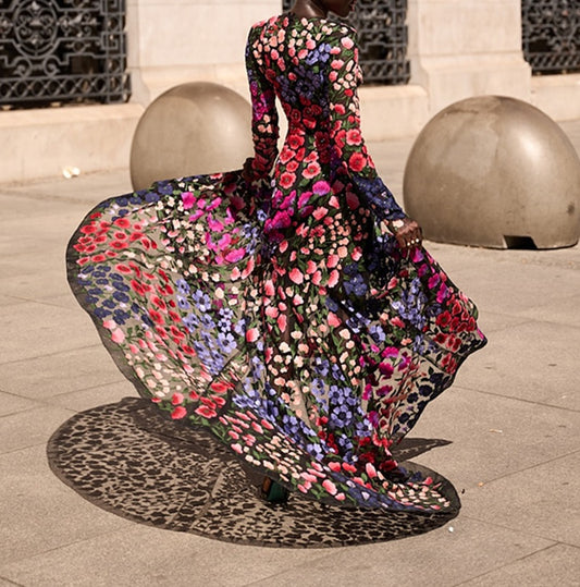 Blooming Whirl Floral Gown