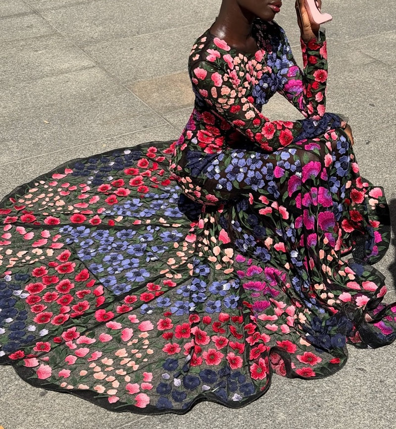 Blooming Whirl Floral Gown