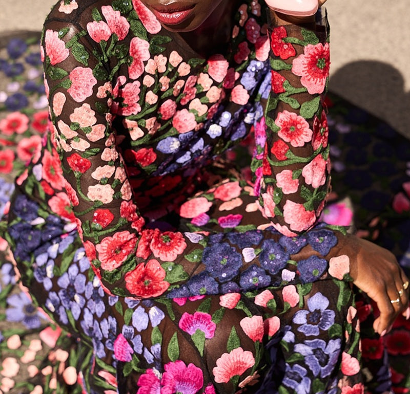 Blooming Whirl Floral Gown
