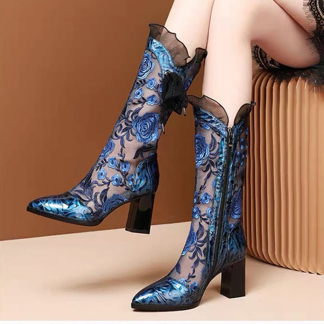 Rose Embroidered Lace Boots
