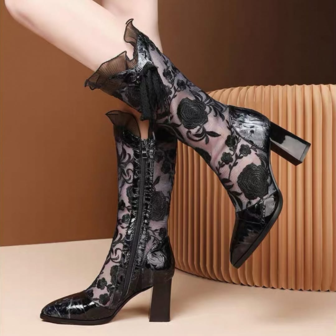 Rose Embroidered Lace Boots