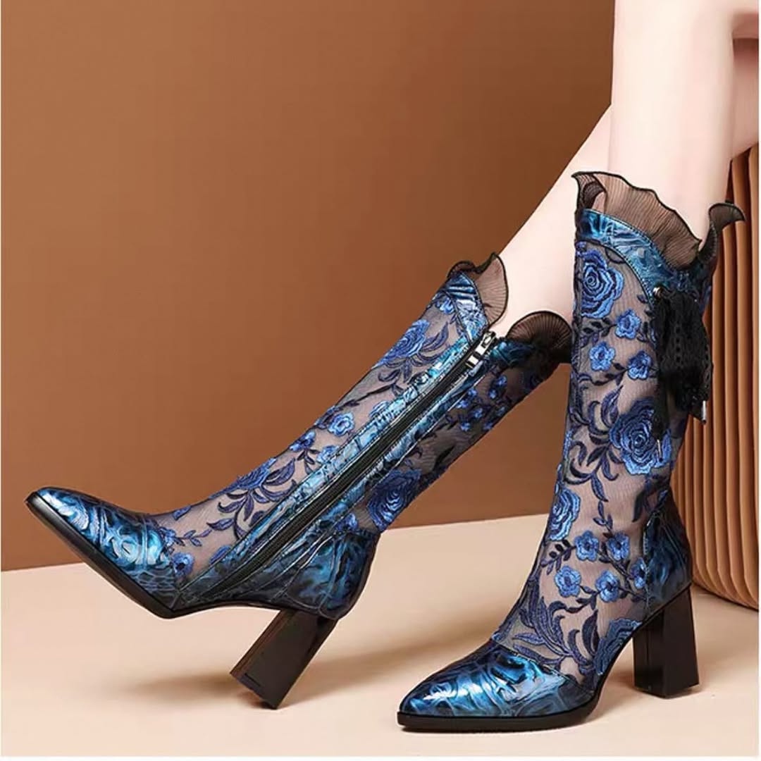 Rose Embroidered Lace Boots