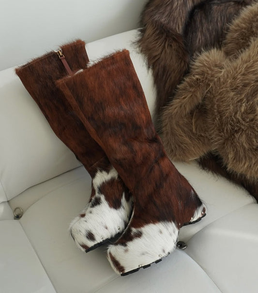 Cowhide Edge Fur Zip Boots