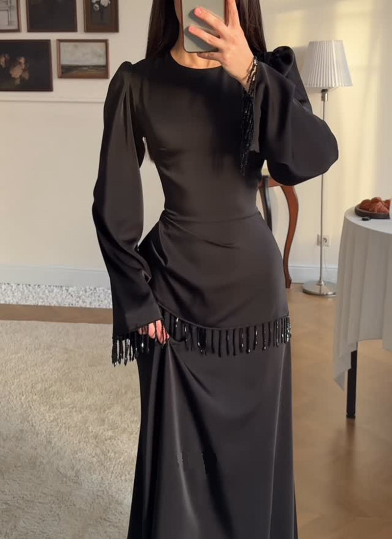 Elegant Satin Tassel Maxi Dress