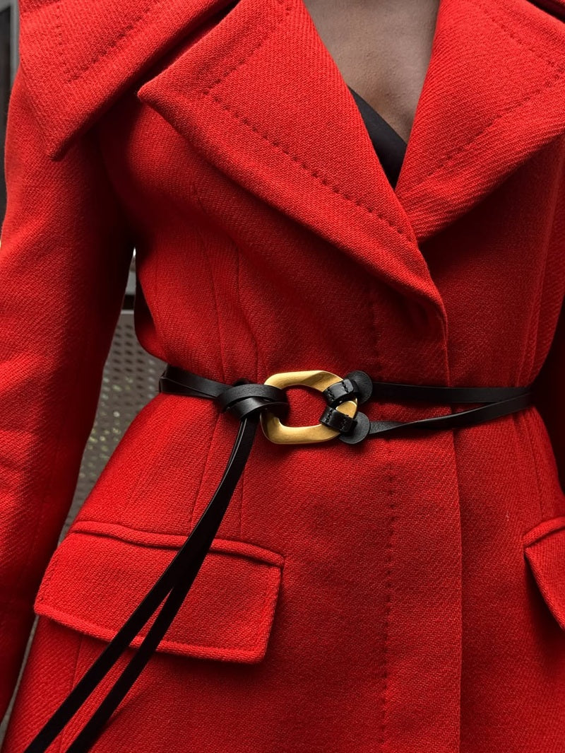 Scarlet Belted Wool Trench Coat