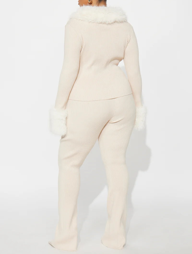 Fur Trim Knit Two-Piece Set