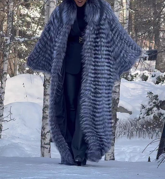 Midnight Stripe Faux Fur Coat