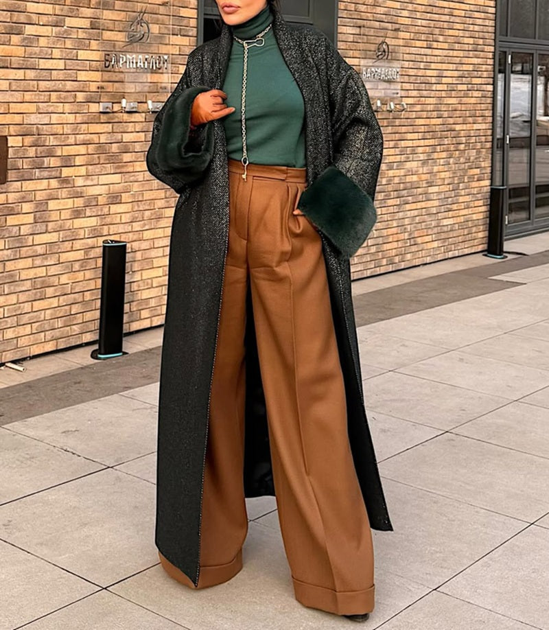 Glittered Onyx Fur Trim Coat