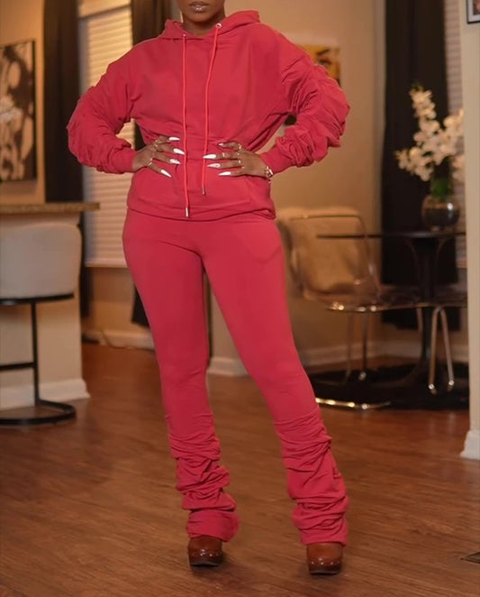 Ruby Hooded Zipper Two-Piece Set