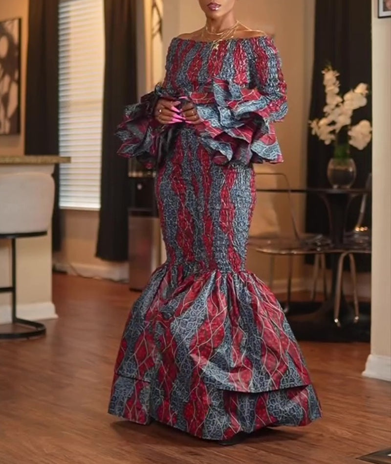 Off-Shoulder Ruffle Sleeve Flared Pants Two Piece Set
