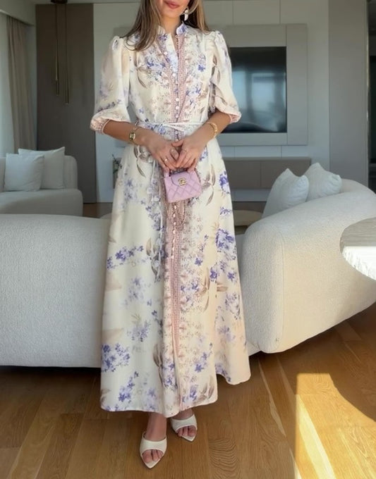 Lavender Wisteria Puff Sleeve Maxi Dress