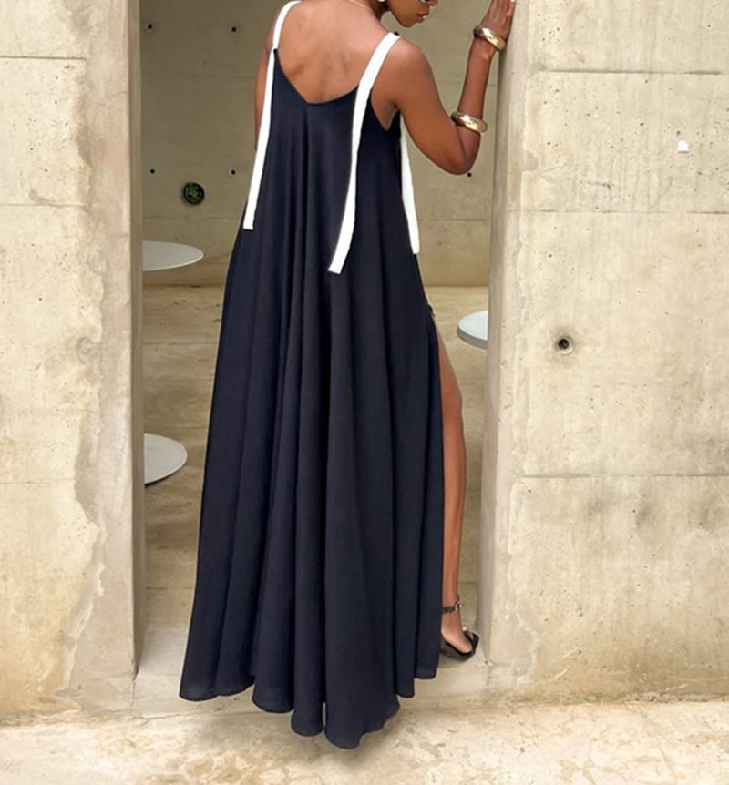 Contrast Strap Flowy Maxi Dress
