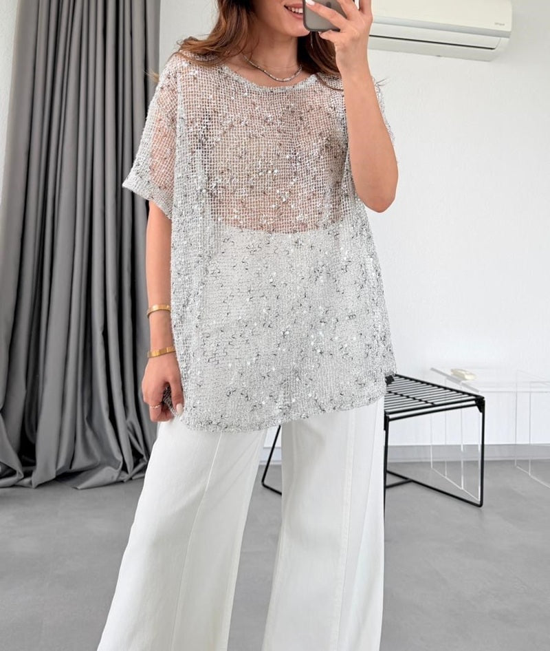 Sequin Mesh Sheer Top