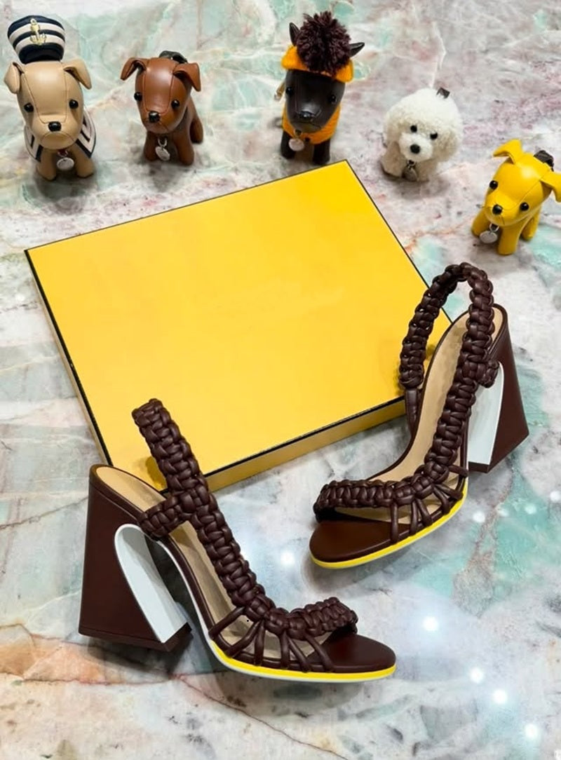 Braided Cutout Chunky Heel Slingback Sandals