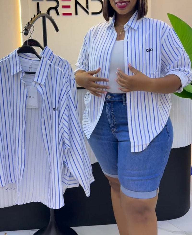 Blue And White Striped Button-Down Shirt