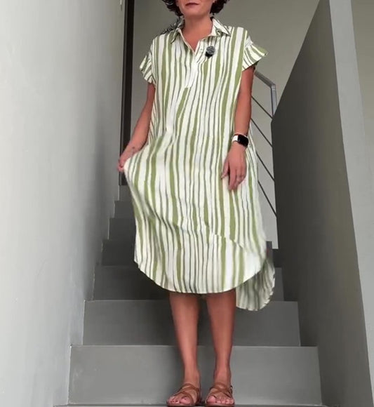 Striped Midi Shirt Dress With Pockets