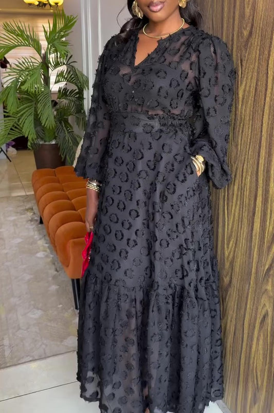 Textured Dot Sheer Chiffon Maxi Dress