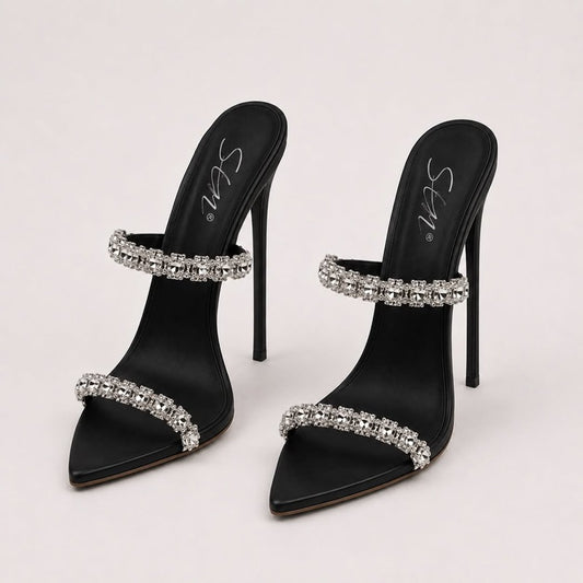 Shine Crystal Stiletto Mule Heels