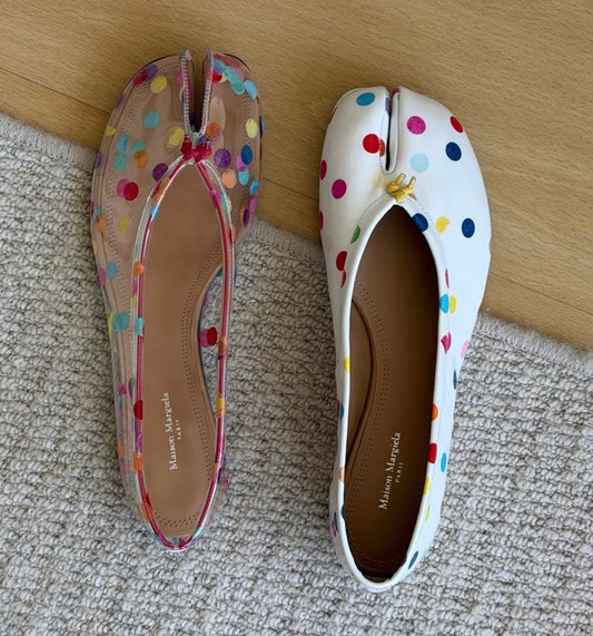 Rainbow Multi-Color Confetti Dot Tabi Split Toe Casual Flats