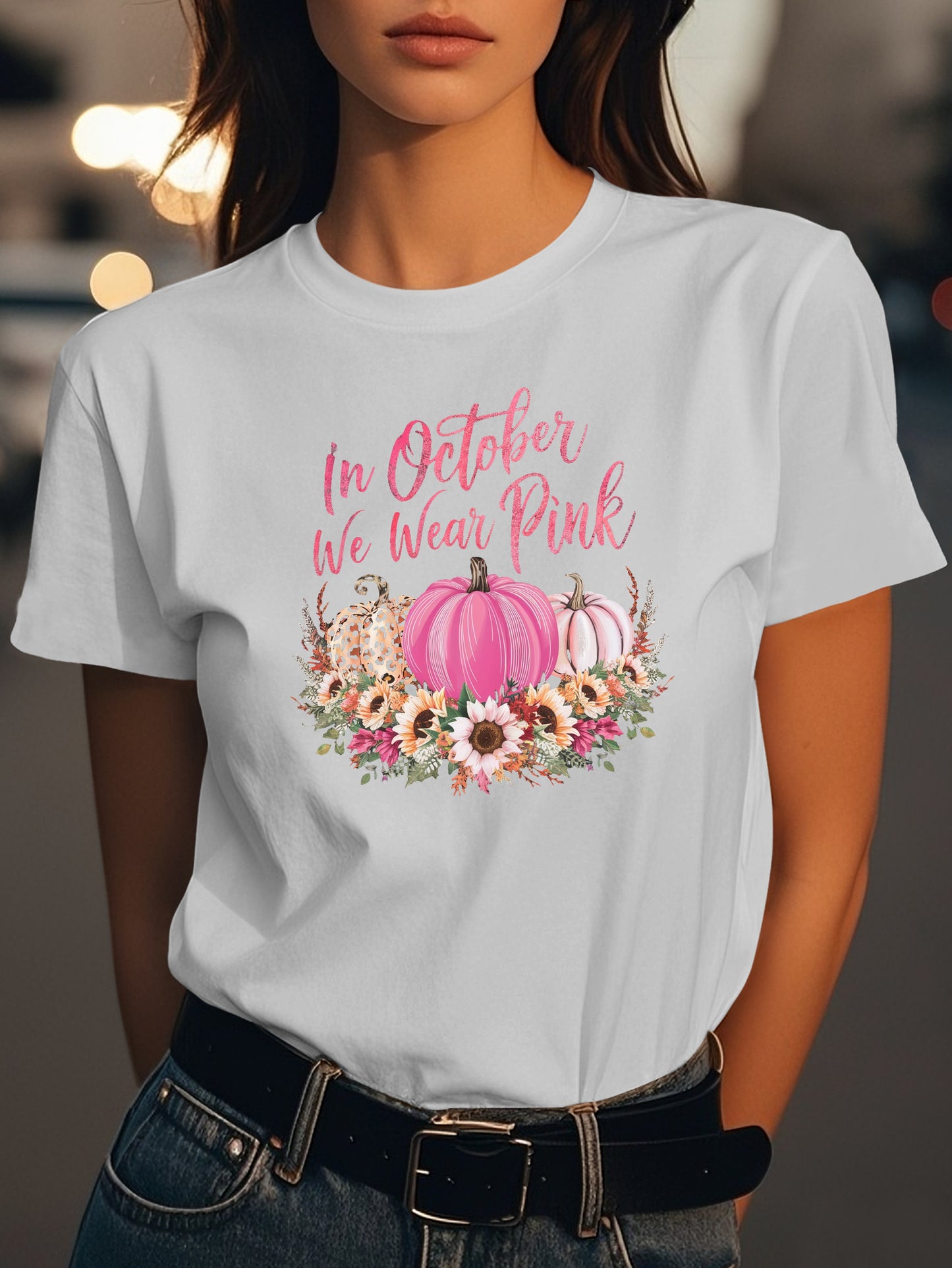 In October we wear Pink Fashion women's pure cotton T-shirt short sleeves