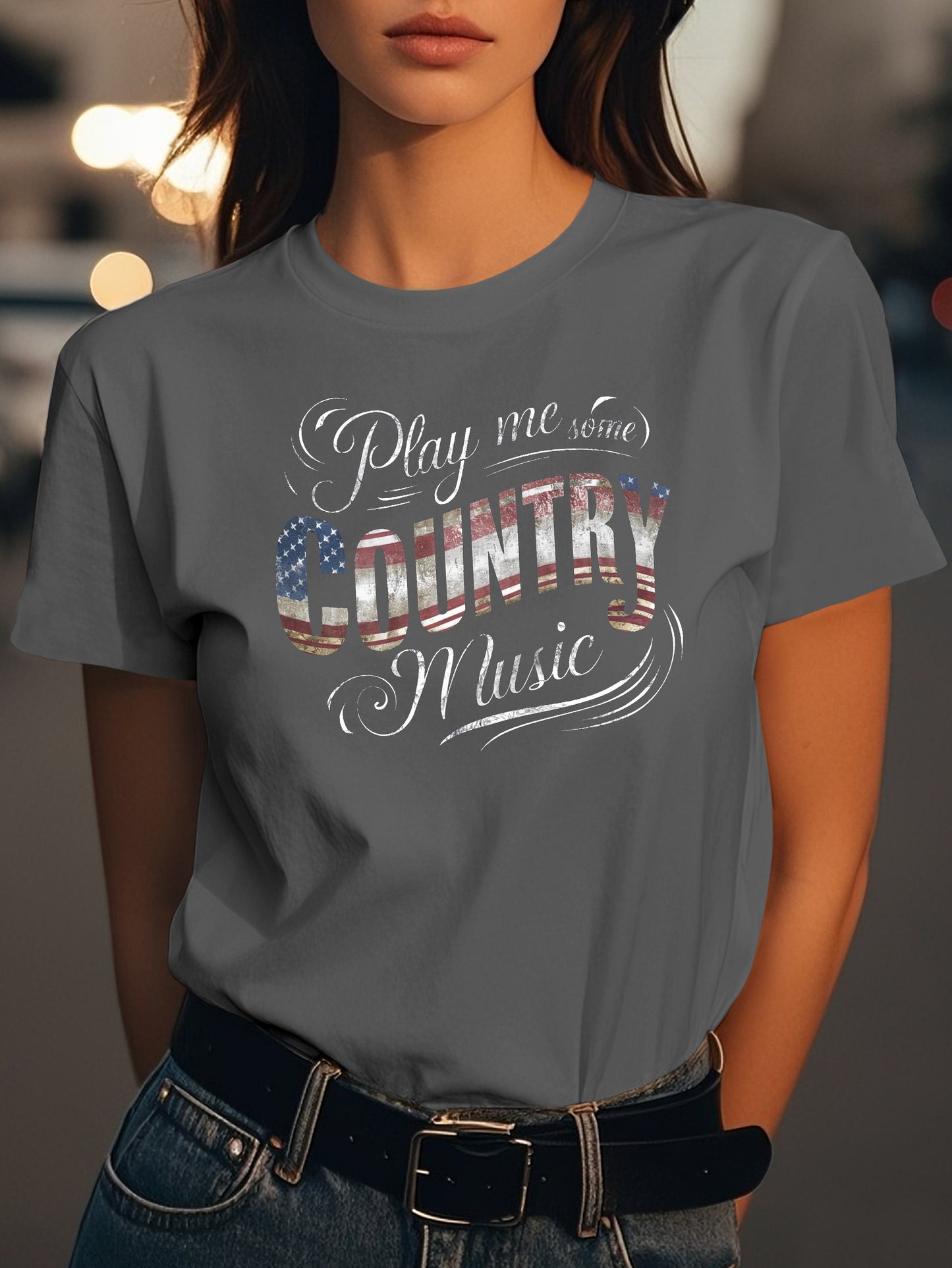 play me some COUNTRY music Fashion women's pure cotton T-shirt short sleeves