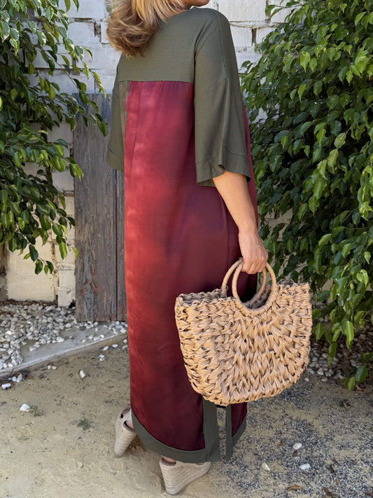 Printed Loose Slit Hem Stain Dress