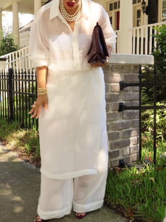 Textured Translucent Pants Set