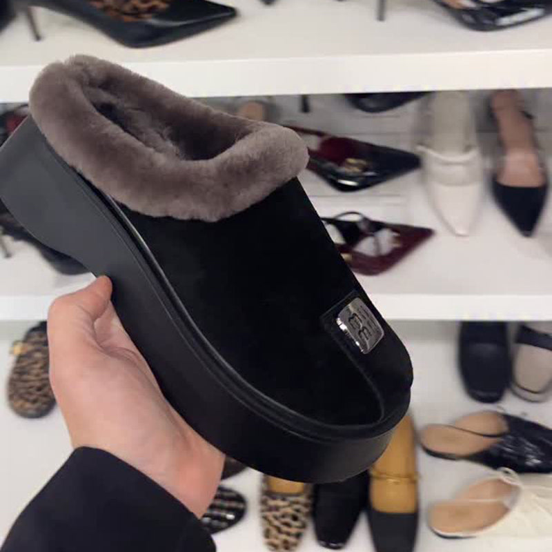 Round-head Velvet Platform Slippers