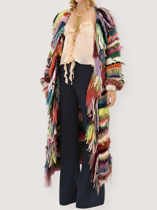 Multicolor Sweater Fringed Cardigan