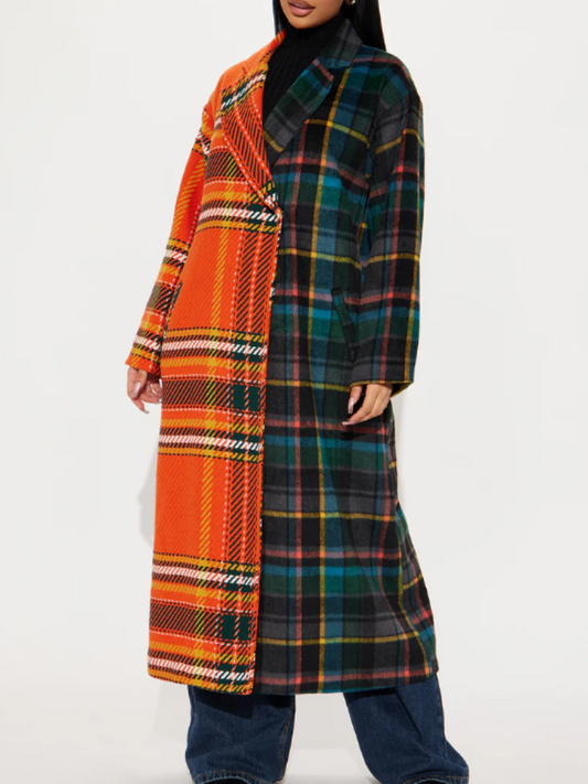 Plaid Lel Contrast Coat