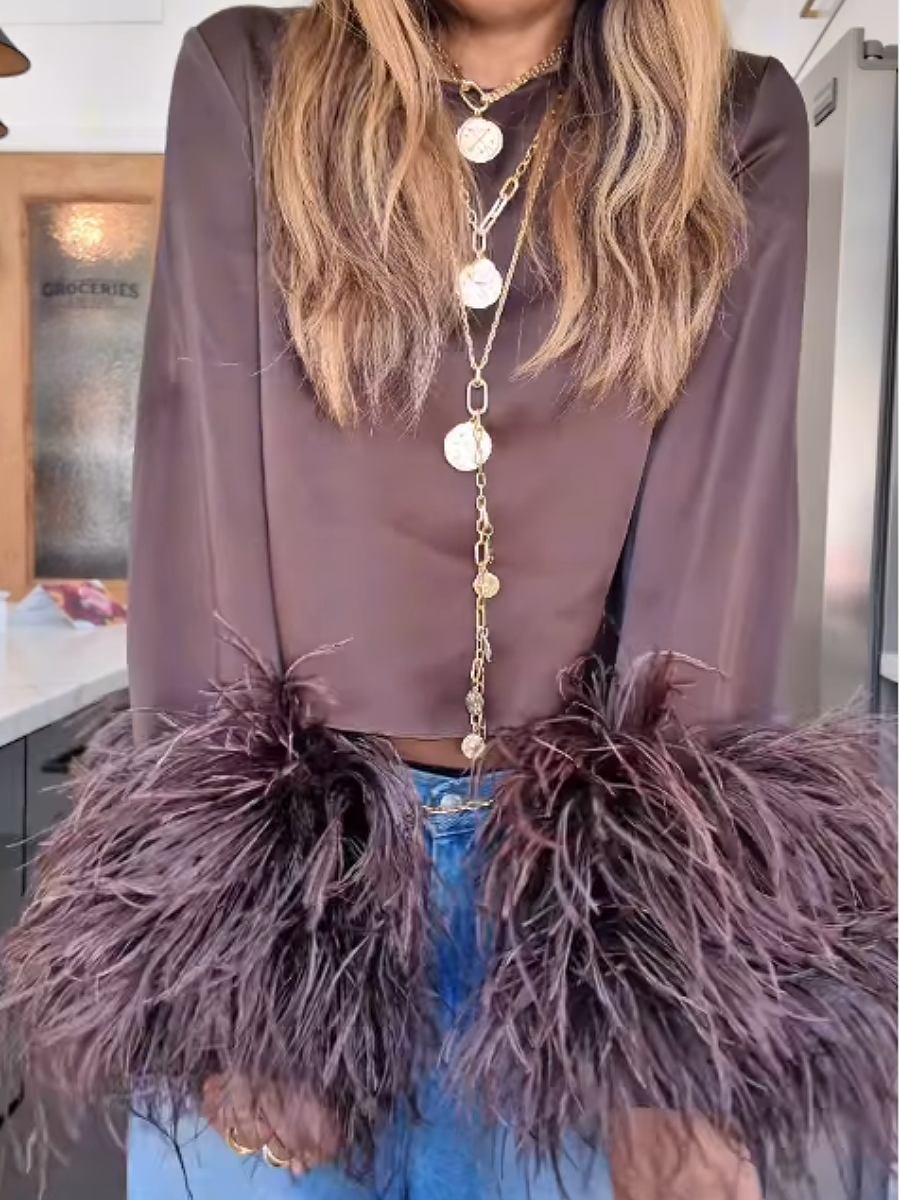 Solid Color Fringed Cuff Top