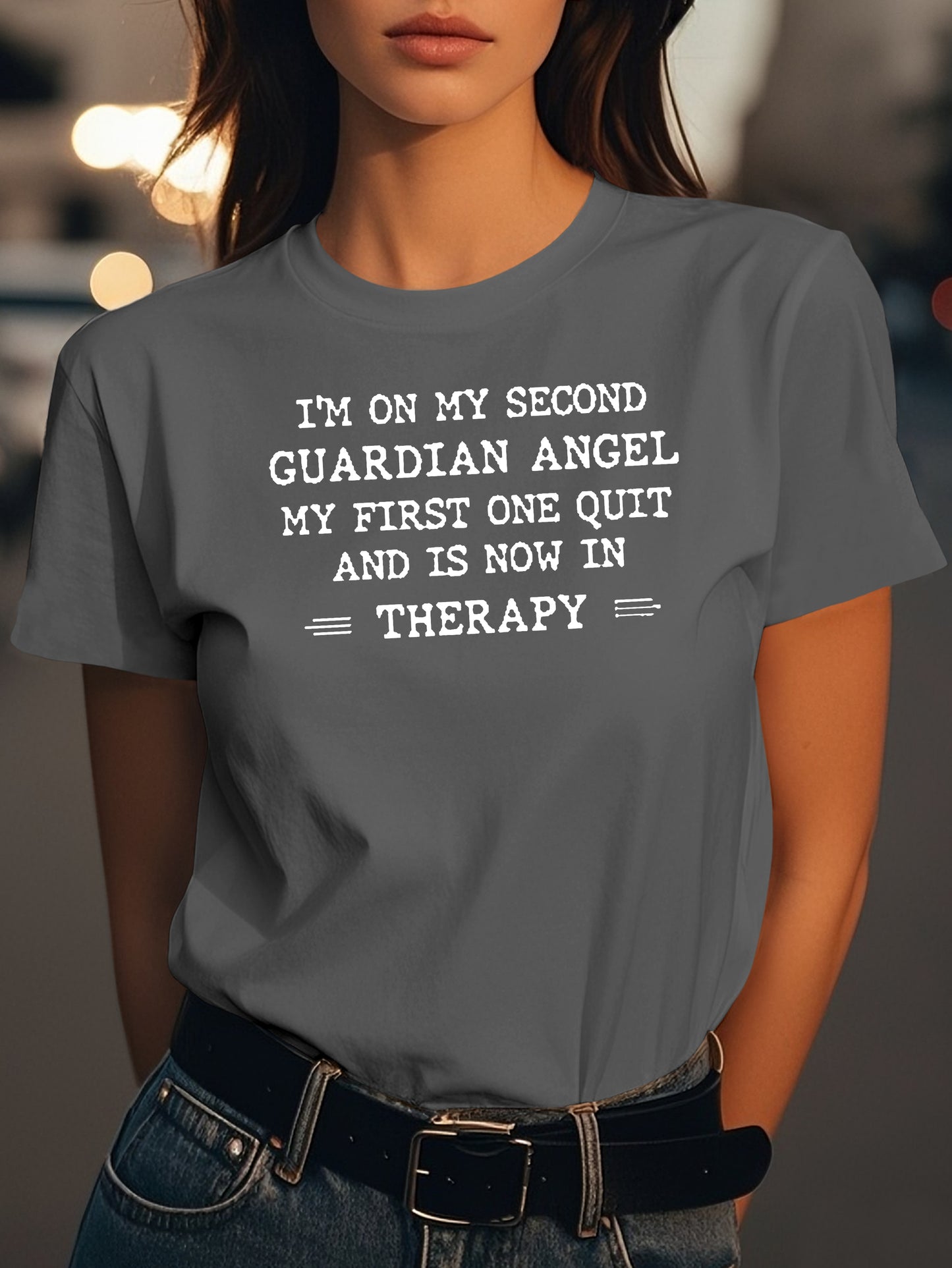 I M ON MY SECOND GUARDIAN ANGEL Fashion women's pure cotton T-shirt short sleeves