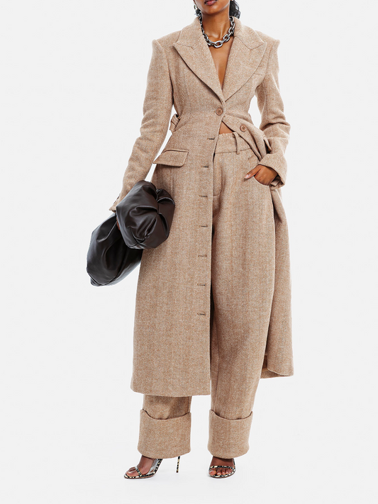 Shoulder Pad Waist Laps Long Jacket