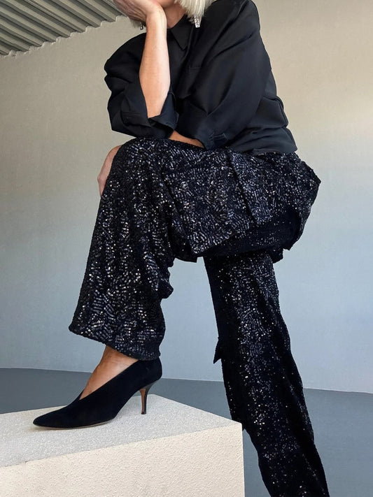 Sequined High Waist Pockets Pants