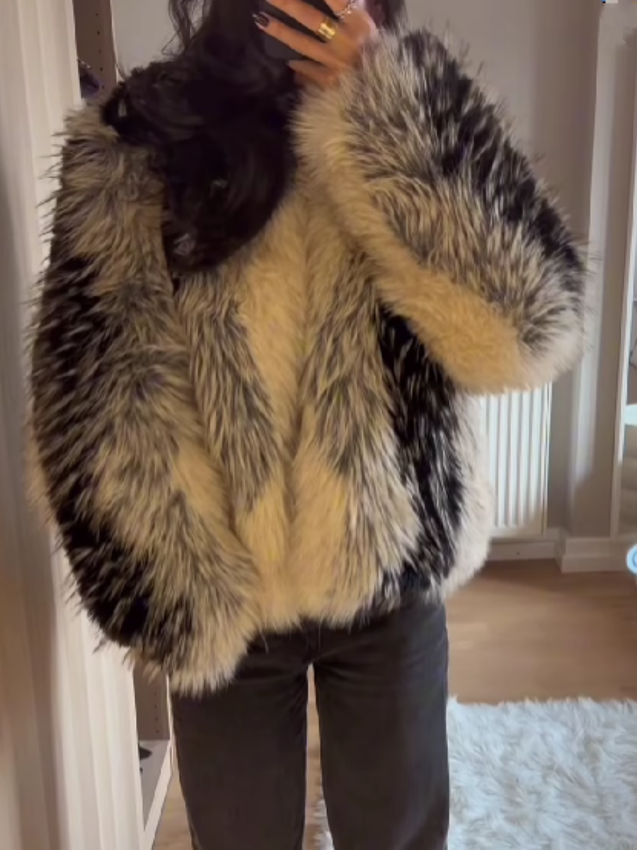 Contrast Faux Fur Short Coat